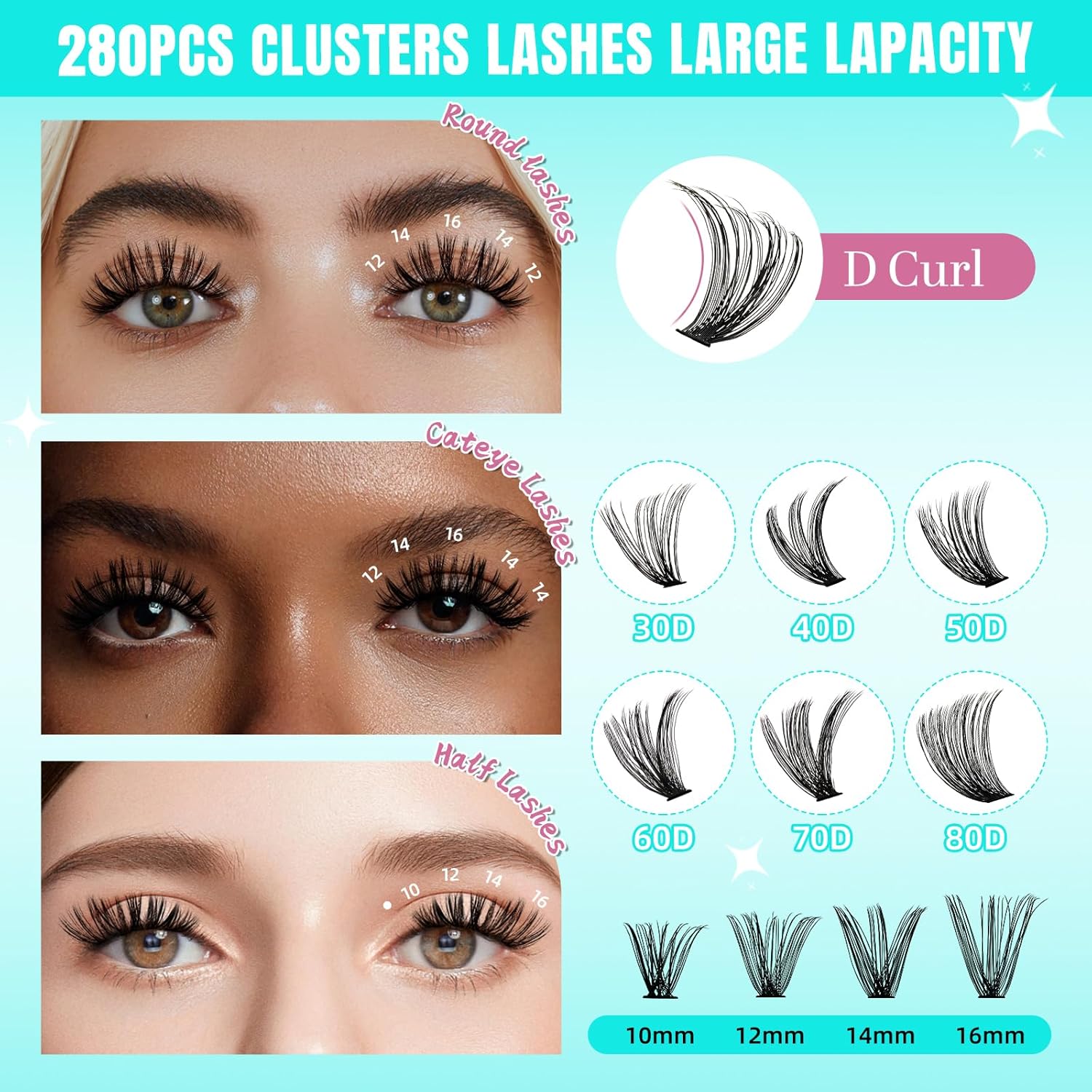 Lash Clusters Wispy 280PCS Eyelash Extension 40D Cluster Lashes Individual Lashes DIY Lash Extension Natural Look Cluster Eyelash Extensions Soft False Eyelashes at Home for Beginners(16mm)-GlimoraGlow