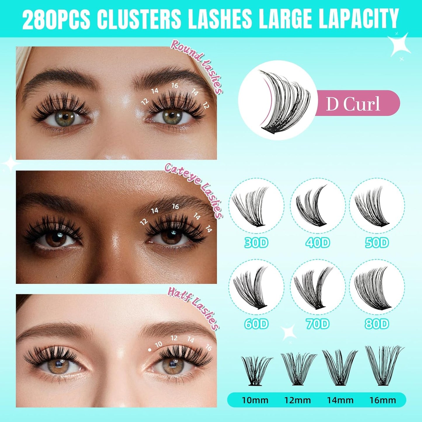 Lash Clusters Wispy 280PCS Eyelash Extension 40D Cluster Lashes Individual Lashes DIY Lash Extension Natural Look Cluster Eyelash Extensions Soft False Eyelashes at Home for Beginners(14mm)-GlimoraGlow
