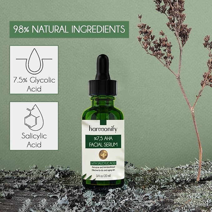 Pure Vitamin C Facial Serum with Salicylic Acid and Glycolic Acid, Anti-Wrinkle, Anti-Acne and Anti-Blackhead, Dark Spot Correcting, 7,5% AHA, Sebum Balance, ¾ oz-GlimoraGlow