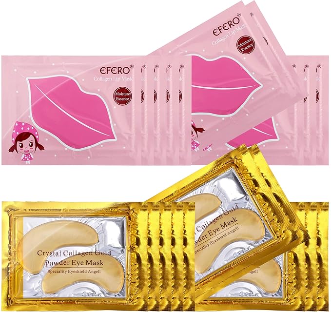 20 Pack Collagen Crystal Lip Masks, Gold Under Eye Masks Set Natural Moisturizing Gel Anti-Aging Anti Chapped Hydrating Reducing Puffiness Dark Circles and Wrinkles Lip Eye Pads for Women Men-GlimoraGlow