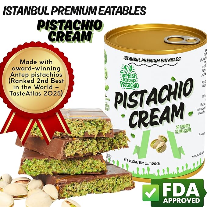 Istanbul Premium Pistachio Cream, Pistachios for Dubai Chocolate Bar, Cream for Dessert, Kataifi & Knafeh, Crema de Pistacho Pistachio Cream, Non-GMO, 2.2 lb (1kg)-GlimoraGlow