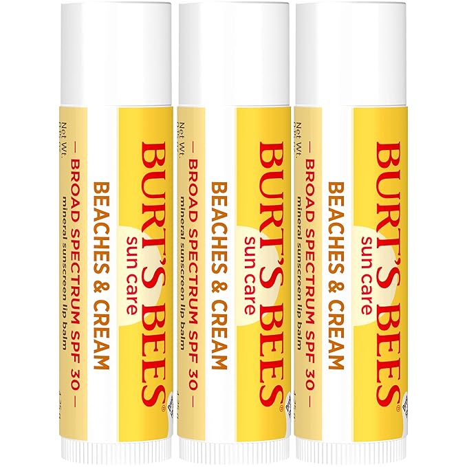 Burt’s Bees SPF 30 Lip Balm Mothers Day Gifts for Mom, Beaches and Cream, Water-Resistant Sun Care, Nano-Free Zinc Oxide Formula, Natural Origin Conditioning Lip Treatment, 3 Tubes, 0.15 oz.-GlimoraGlow
