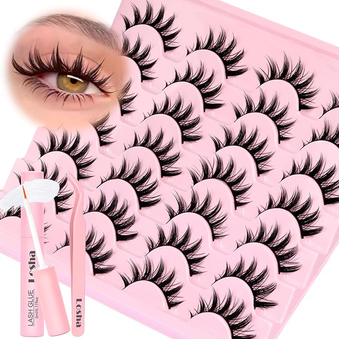Losha Lashes Spiky Manga Lashes 14 Pairs Wispy False Eyelashes Natural Eye Lashes Kit with Lash Glue and Lash Tweezers Soft Anime Fake Eyelashes (Fairy)-GlimoraGlow
