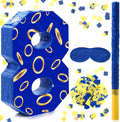 Number 8 Blue and Golden Rings Piñata for Kids Birthday Cartoon Theme Small Piñata with Blindfold Stick Confetti for Fiesta Cinco De Mayo Party Decor, 15.8 x 11 x 2.8 Inch