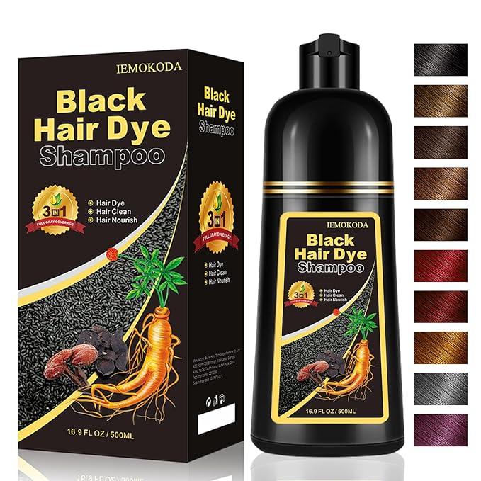 Instant Black Hair Dye Shampoo 3- in-1, 100 Percent Gray Coverage, Magic in 15 Minutes for All Types, Natural Women & Men, Color Depositing Conditioner, Easy to Use-GlimoraGlow