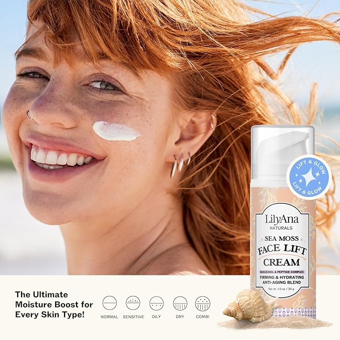 LilyAna Naturals Bakuchiol Face Lift Cream with Sea Moss and Peptide Complex - Face Cream for Women - Moisturizing and Lifting Facial Cream - Anti-Aging Overnight Moisturizer - Made in the USA - 1 oz-GlimoraGlow