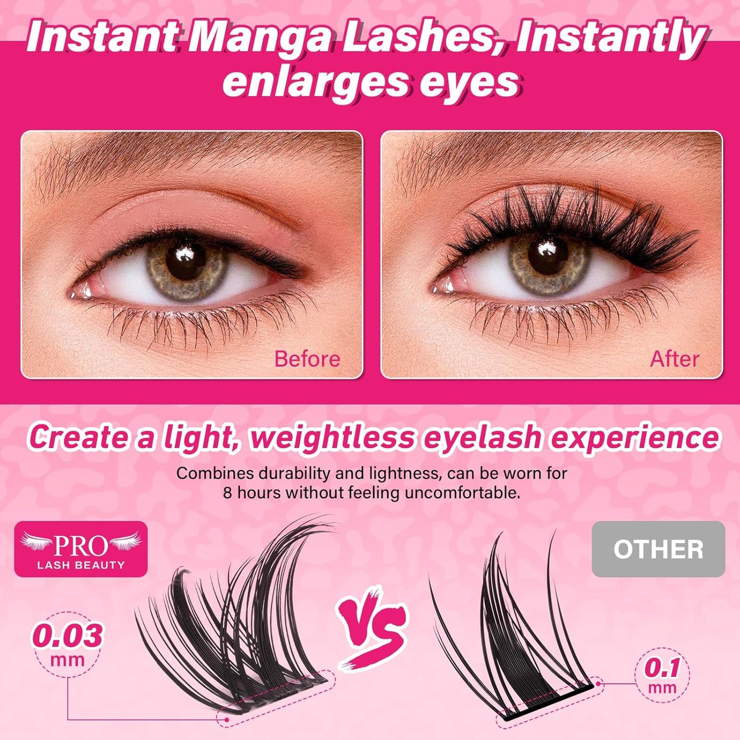 PRO LASHBEAUTY Manga Lash Clusters Kit with Lash Bond and Seal Eyelash Applictor Lash Remover DIY Lash Extension Kit for Beginner Waterproof Resuable Eyelash Extensions at Home (Sweety,8-16mix)-GlimoraGlow