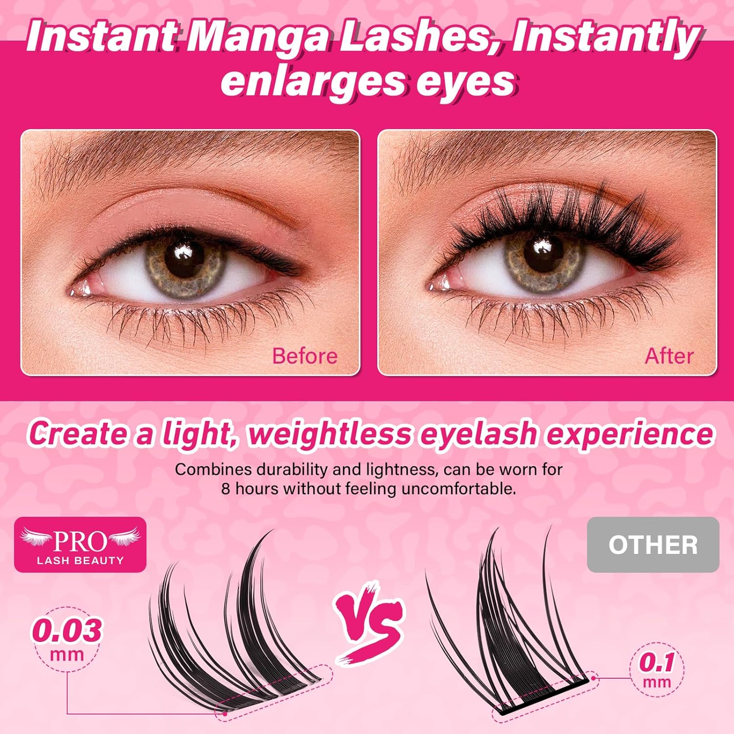 PROLASHBEAUTY Manga Lash Clusters Kit Wispy Eyelash Clusters DIY Lash Extension Kit Individual lashes Incisible Band Eyelash Extension Kit with Lash Glue, Tweezers Lash Brush (Genie,8-16mix)-GlimoraGlow