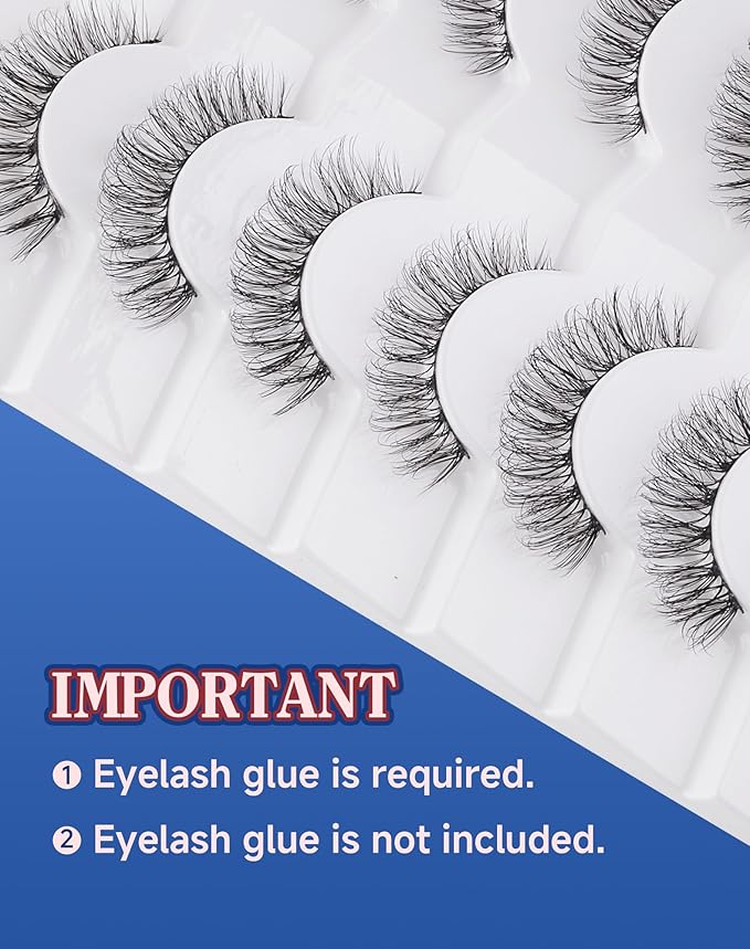 Lashes Wispy Natural Like Russian Eyelashes Everyday Flared Strip Eyelas Doll False Eyelash 7 Pairs F01-GlimoraGlow