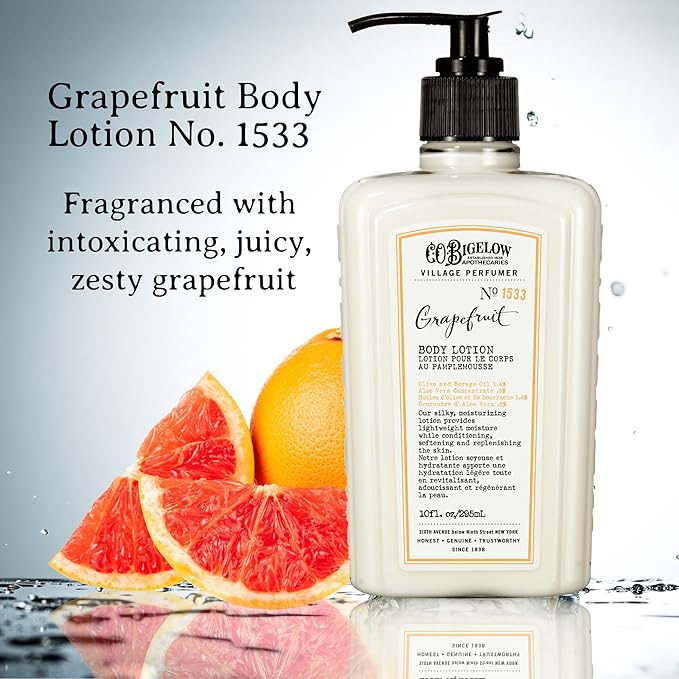 C.O. Bigelow Grapefruit Body Lotion, Village Perfumer Moisturizing Body Lotion with Aloe Vera, Borage Oil & Olive Oil, 10 Fl Oz-GlimoraGlow
