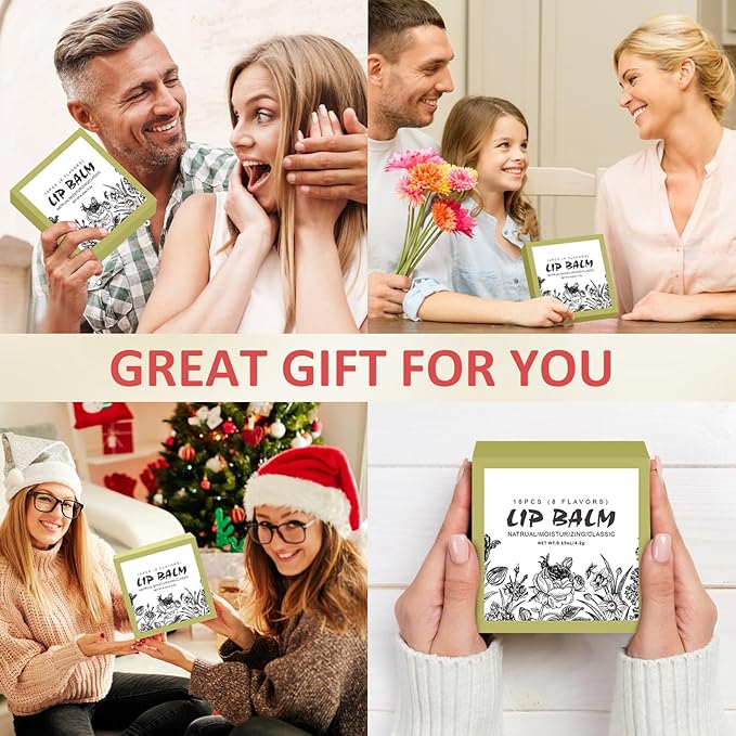 16 Pack Lip Balm, Natural Lip Balm Bulk with Vitamin E and Coconut Oil, Moisturizing Lip Balm for Dry Cracked Lips, Lip Balm for Stocking Stuffers - 8 Flavors-GlimoraGlow