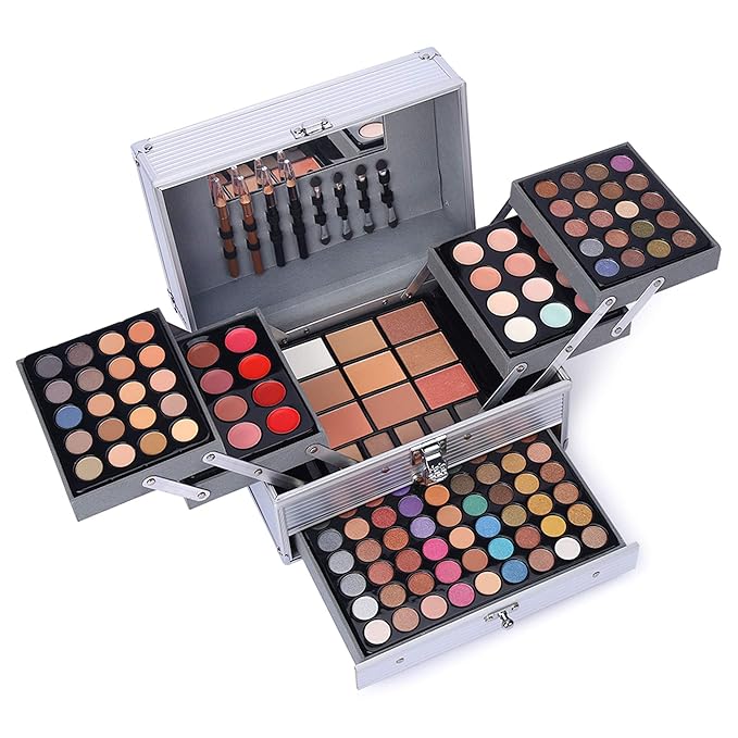 132 Color All In One Makeup Gift Set Kit- Includes 94 Eyeshadow, 12 Lip Gloss, 12 Concealer, 5 Eyebrow powder, 3 Face Powder, 3 Blush, 3 Contour Shade, 2 Lip Liners, 2 Eye Liners, 4 Eyeshadow Brush-GlimoraGlow