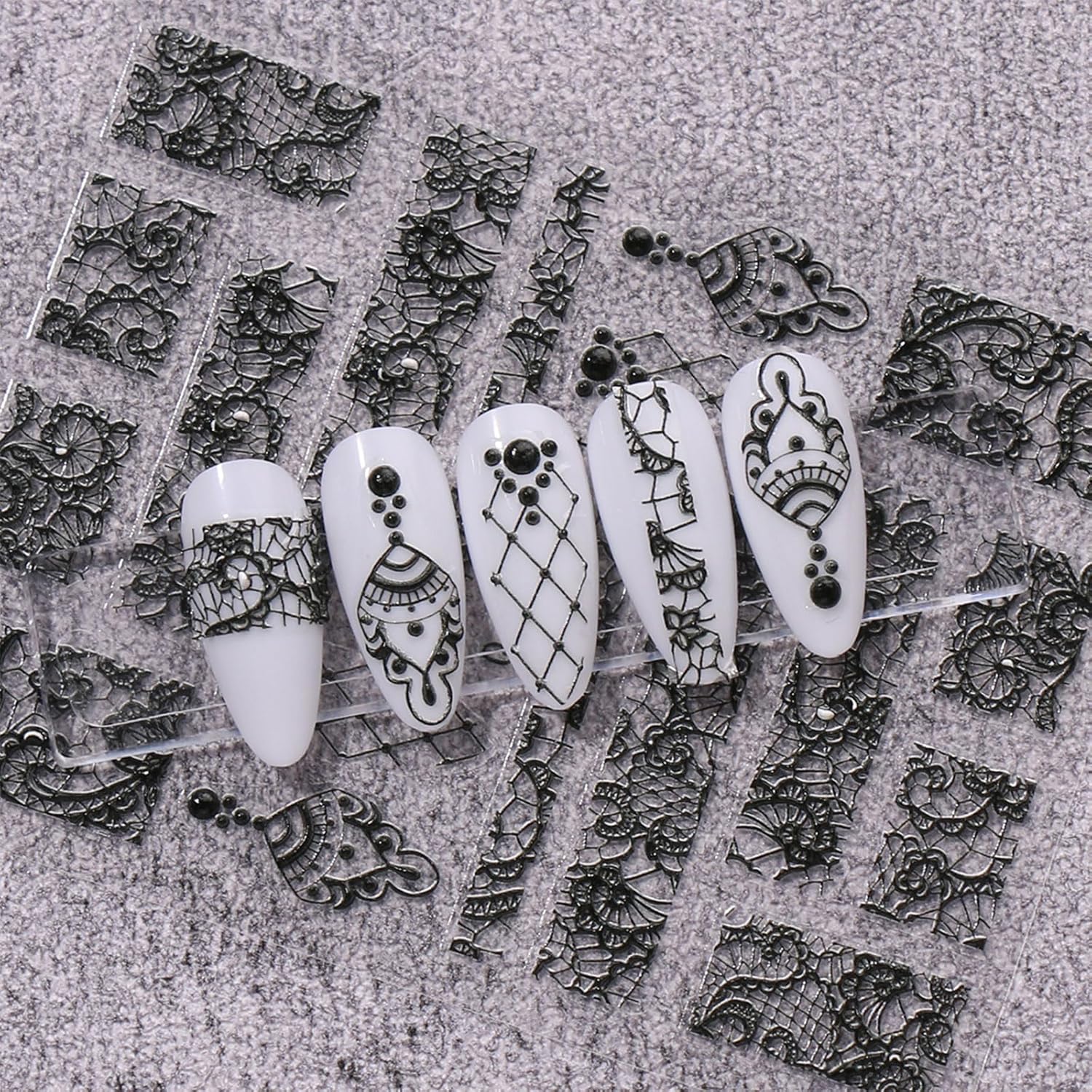 JMEOWIO 3D Embossed Black White Flower Nail Art Stickers Decals Self-Adhesive Pegatinas Uñas 5D Leaves Lace Nail Supplies Nail Art Design Decoration Accessories 4 Sheets-GlimoraGlow