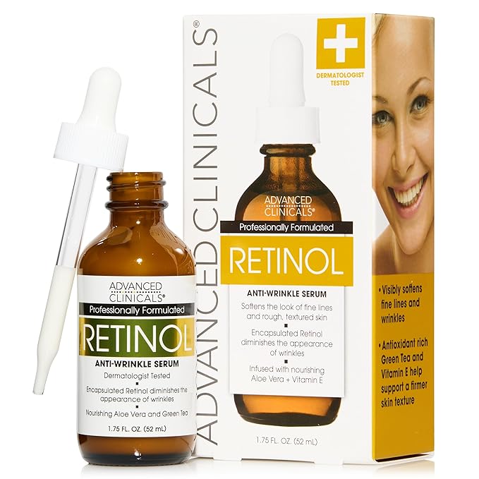 Advanced Clinicals Retinol Serum For Face | Visible Anti Aging Retinol Serum Skin Care Face Moisturizer With Vitamin E Helps Improve Look Of Wrinkles, Fine Lines, & Uneven Skin Tone, 1.75 Fl Oz-GlimoraGlow