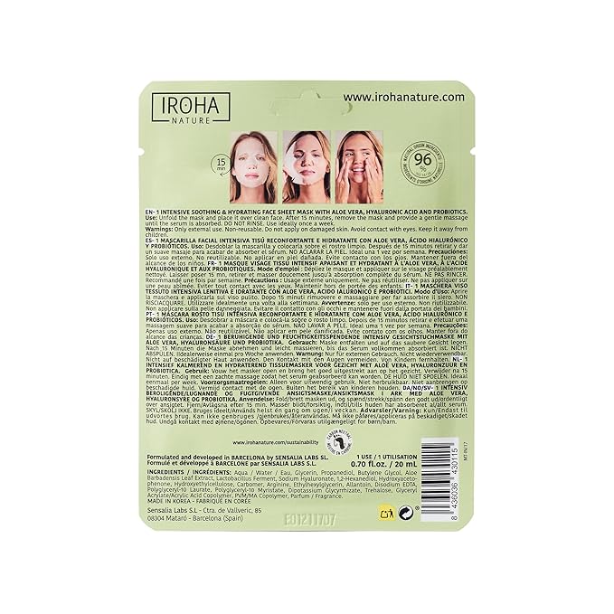 IROHA NATURE Comforting & Hydrating Tissue Face Mask with Aloe Vera | 15 Pieces | Aftersun Effect | 96% Natural Ingredients-GlimoraGlow