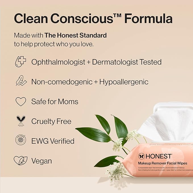Honest Beauty Fragrance Free Cleansing Makeup Remover Facial Wipes | Plant Based, Hypoallergenic, Gentle for Sensitive Skin | 30 Count-GlimoraGlow