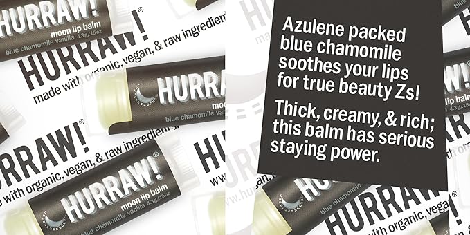 Hurraw! Moon Night Treatment (Blue Chamomile, Vanilla) Lip Balm, 5 Pack: Organic, Certified Vegan, Cruelty and Gluten Free. Non-GMO, 100% Natural Ingredients. Bee, Shea, Soy and Palm Free. Made in USA-GlimoraGlow