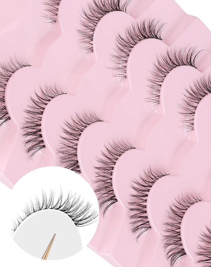 Cat Eye Lashes Natural Strip Lashes That Look Like Extensions Clear Band Lashes Mink Eyelashes Wispy Fox Eye Lashes Packs 7 Pairs-GlimoraGlow