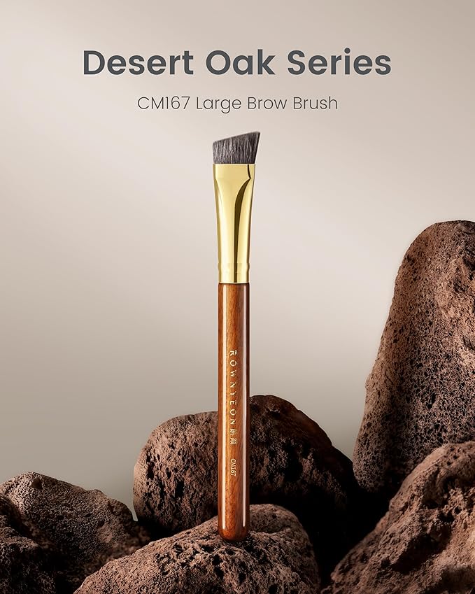 Desert Oak Series Flat Angled Eyebrow Brush - Straight Edge Design for Natural Hair-Like Strokes, 50% Weasel & Goat Hair Blend, Ebana Handle & Brass Ferrule (CM 167)-GlimoraGlow