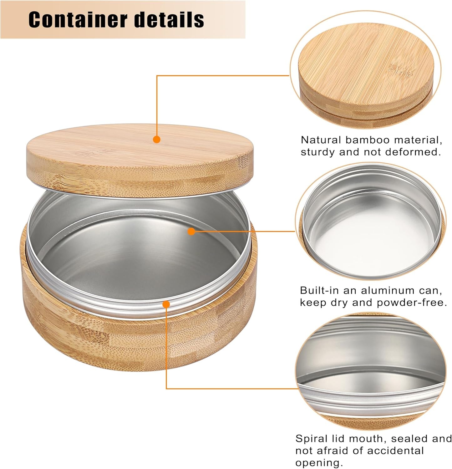 ELLDOO Body Powder Puff and Container, 10oz Empty Bamboo Case with Aluminum Inner Jar, Travel Loose Dusting Powder Storage Box with 2pcs Powder Puffs for Baby Women-GlimoraGlow