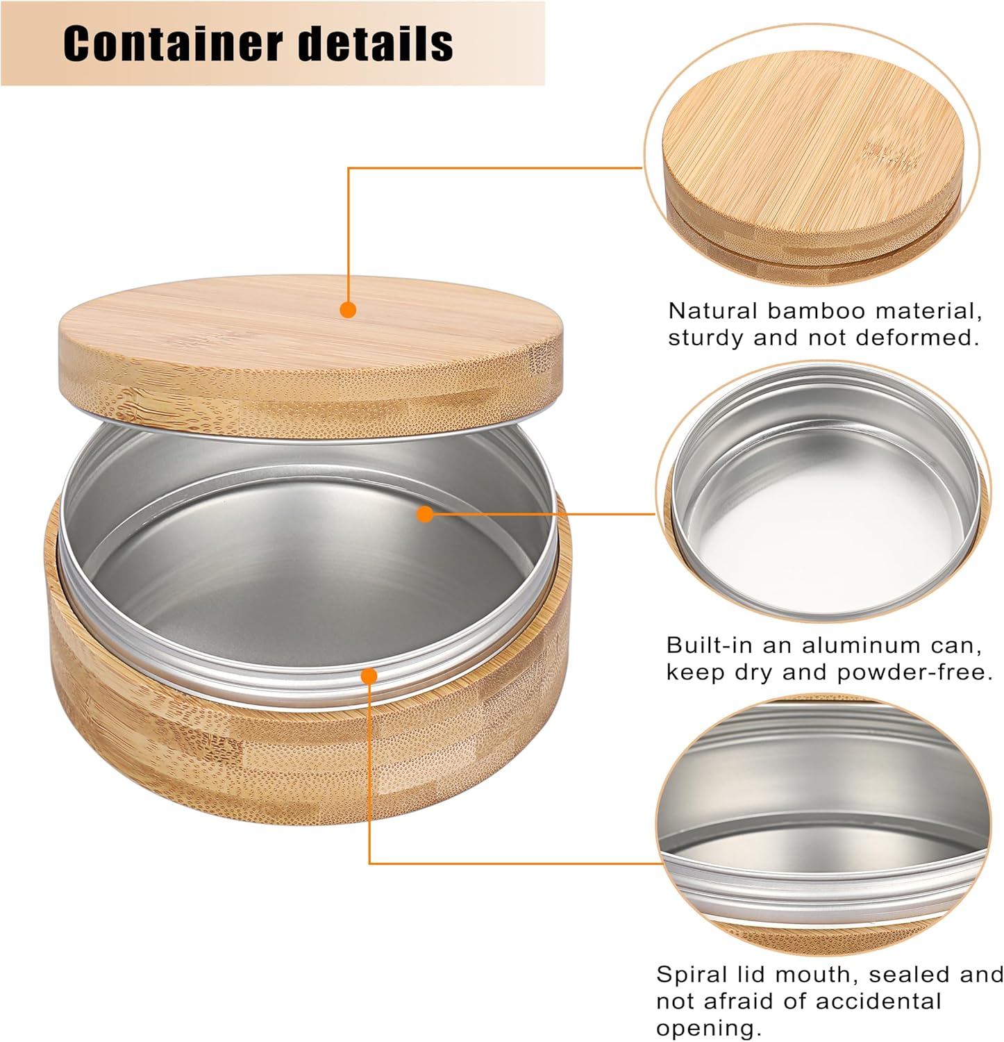 ELLDOO Body Powder Puff and Container, 10oz Empty Bamboo Case with Aluminum Inner Jar, Travel Loose Dusting Powder Storage Box with 2pcs Powder Puffs for Baby Women-GlimoraGlow