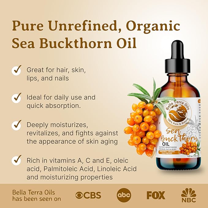 Bella Terra Oils - Organic Sea Buckthorn Oil 8oz - Cold-Pressed Treasure, Bursting with Omega-3 & Omega-6, A Radiant Glow in Every Bottle-GlimoraGlow