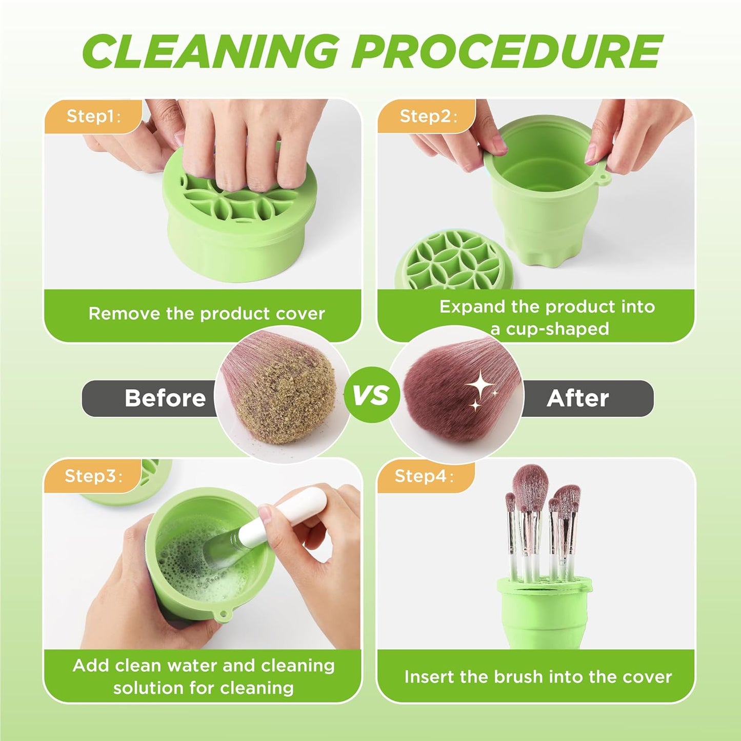 Makeup Brush Cleaner - Foldable Silicone Makeup Brush Cleaner Mat with Brush Storage Holder Makeup Brush Cleaning Bowl Cosmetic Brush Washing Tool for Cleaning Organizer and Drying (Green)-GlimoraGlow