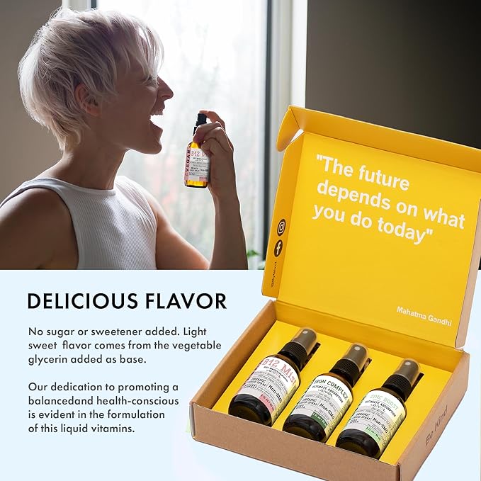 Iron Support Spray Bundle Liquid Vitamin B12 Methylcobalamin, Zinc Picolinate, and Bisglycinate | Non-GMO, Gluten-Free, Sugar-Free Iron Supplement | 2 Fl Oz Each | 360 Days Supply-GlimoraGlow