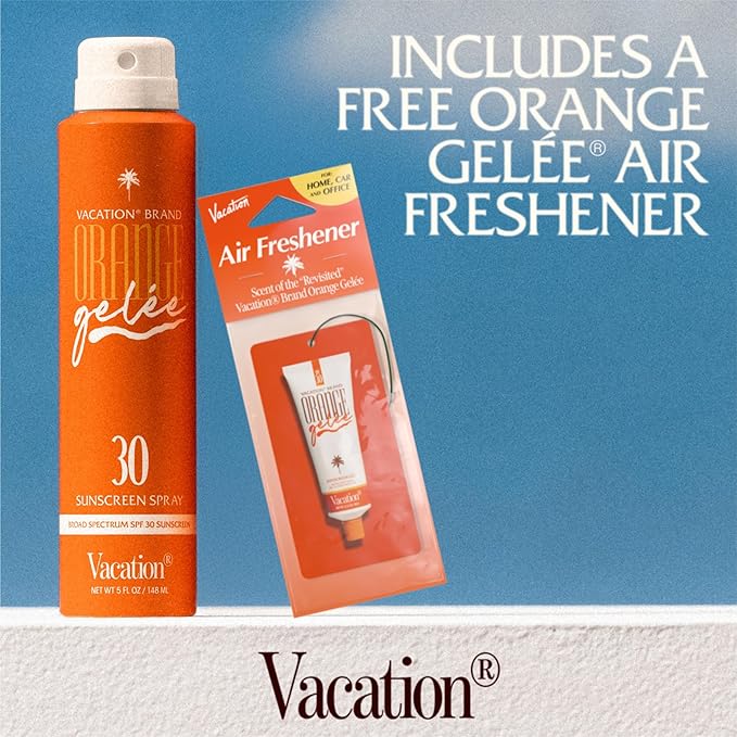 Vacation Orange Gelée SPF 30 Sunscreen Spray Oil & Air Freshener Bundle, Tanning Oil with SPF, Suntan Lotion Spray, Transparent on All Skin Tones, Dermatologist-Tested, Vegan, 5 Fl. Oz.-GlimoraGlow