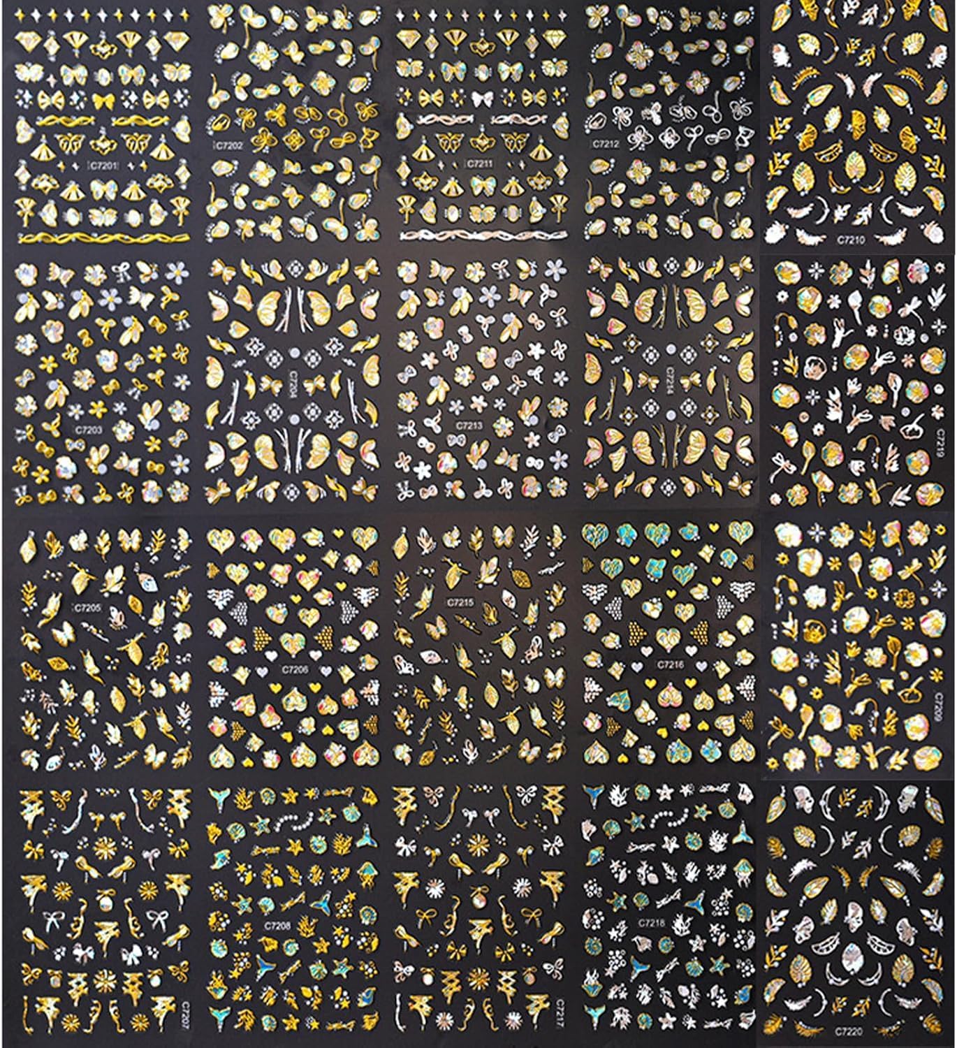 20 Sheets Butterfly Nail Stickers Y2k Gold 3D Self Adhesive Shiny Butterflies Nail Art Charms Decals Heart Nails Supplies Decoration Accessories (ST-GB)-GlimoraGlow