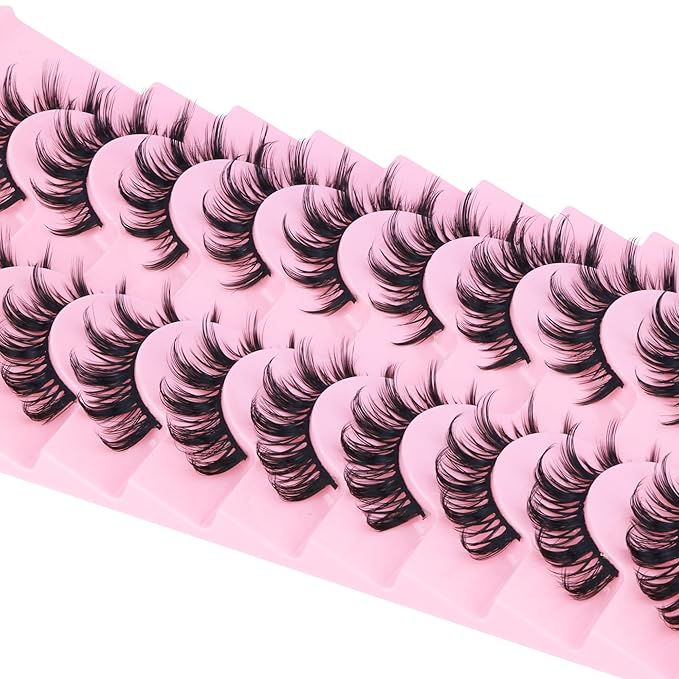 False Eyelashes Manga Lashes 10 Pairs False Eyelashes Japanese Style D Anime Lashes Natural Cosplay Lashes Natural Look 15 MM Wispy Faux Mink Lashes Full Strip Doll Lashes by FANXITON-GlimoraGlow