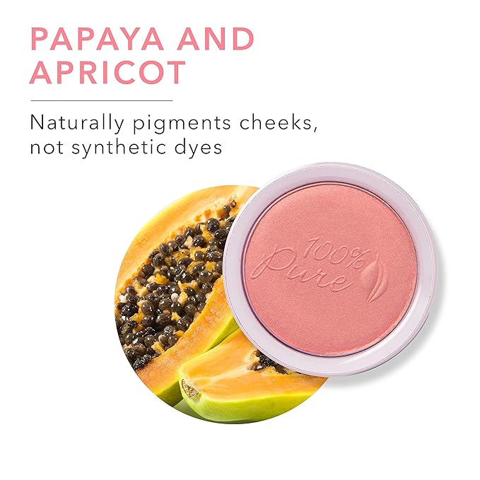 100% PURE Powder Blush (Fruit Pigmented), Mimosa, Soft Shimmery Finish, Nourishes Skin w/Rosehip Oil, Cocoa Butter, Natural Makeup (Light Coral) - 1.81 oz-GlimoraGlow