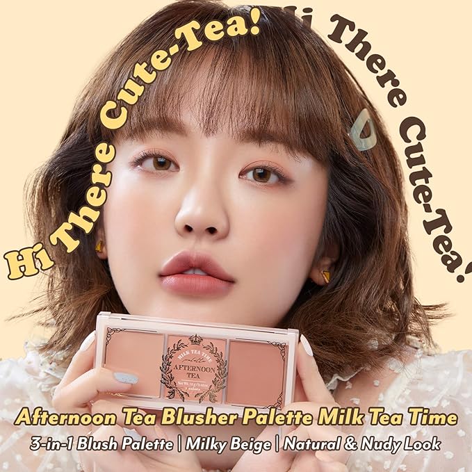 I'm Meme Palette - Afternoon Tea Blusher | Milk Tea Time, Blush for Cheek, Natural & Neutral, Buildable & Blendable, 3 Shades Palette, Matte Powder Blush for Face & Cheeks, For All Skin Tones, 0.42 oz-GlimoraGlow