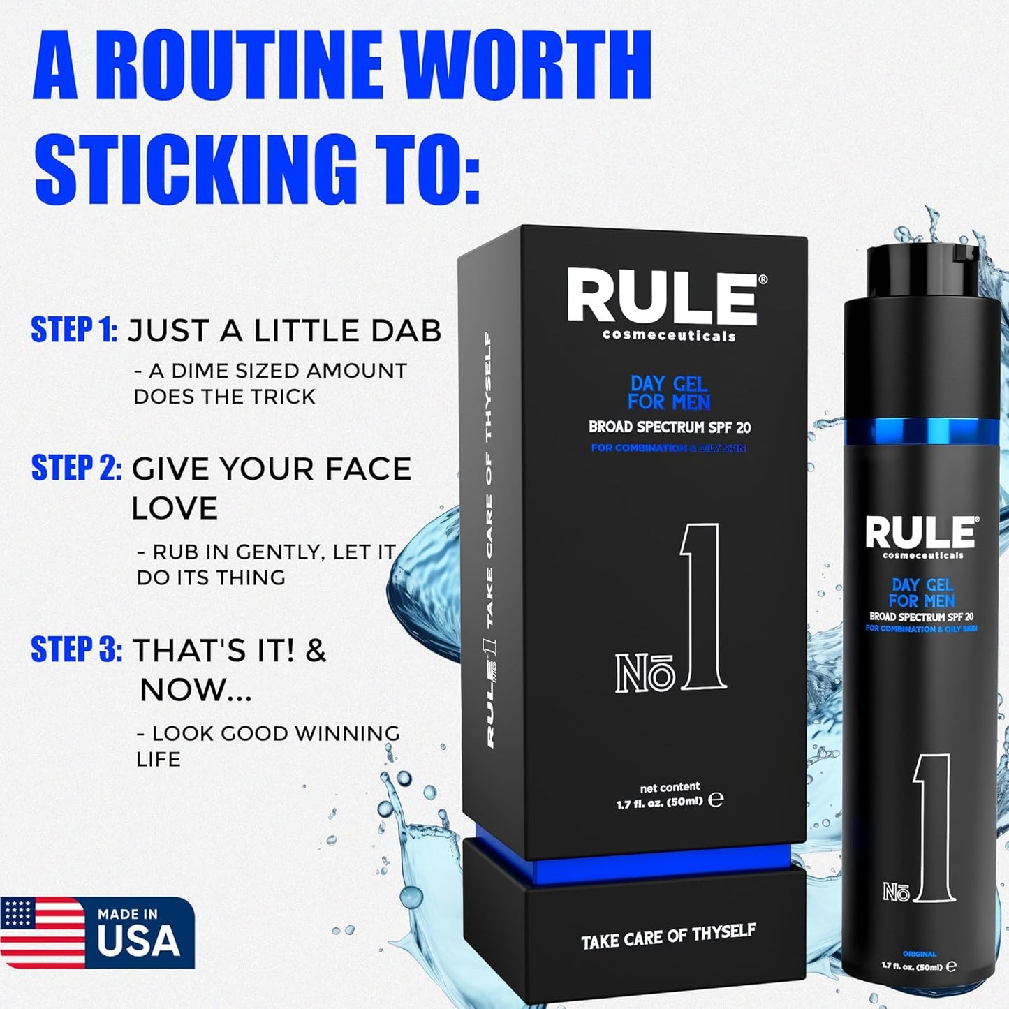 No.1 Day Gel for Men, 10-in-1 Anti-Aging Face Moisturizer to Reduce Wrinkles, SPF 20, Collagen, Vitamins B, C & E - Combination & Oily Skin - Original, 50 mL-GlimoraGlow