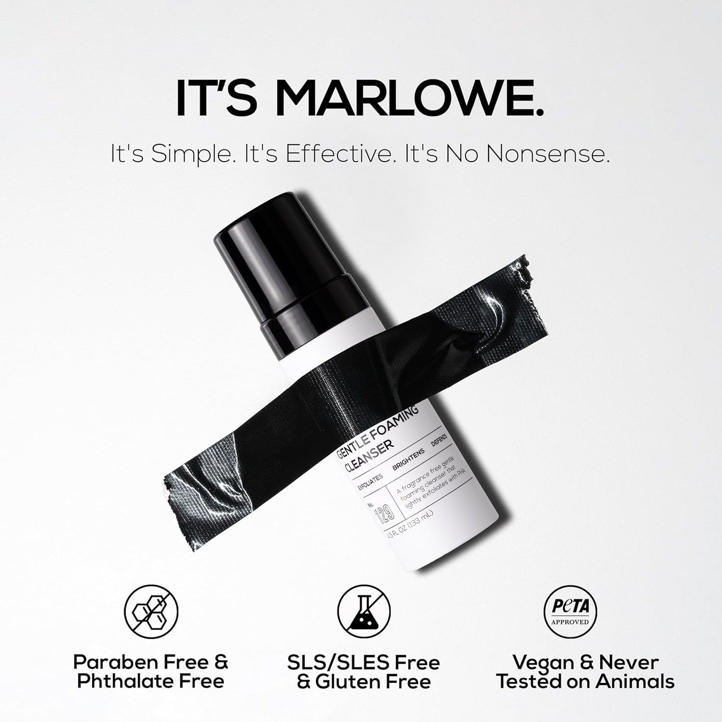 MARLOWE. No. 129 Gentle Foaming Facial Cleanser 4.5 Oz, Exfoliating, Brightening & Protective Daily Mens Face Wash with PHA, Natural Green Tea Extracts & Antioxidants, Unscented & Vegan-GlimoraGlow