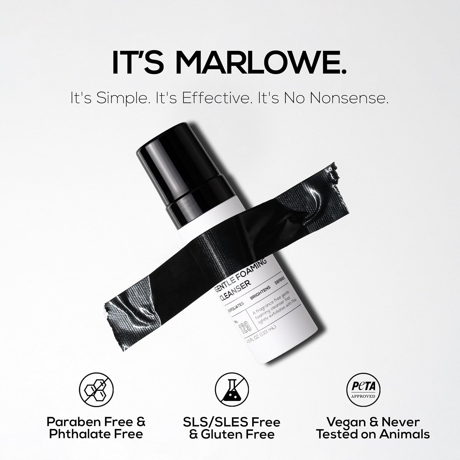 MARLOWE. No. 129 Gentle Foaming Facial Cleanser 4.5 Oz, Exfoliating, Brightening & Protective Daily Mens Face Wash with PHA, Natural Green Tea Extracts & Antioxidants, Unscented & Vegan-GlimoraGlow