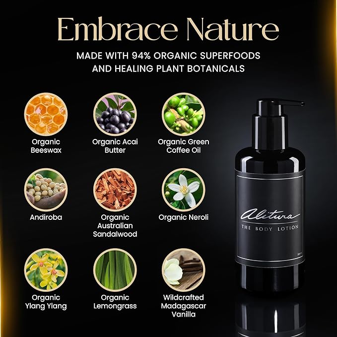 Alitura Naturals Organic Face & Body Lotion – Anti-Aging Moisturizer with Olive Oil & Acai Butter – Hydrating Cream for Dry, Sensitive & Aging Skin – For Men & Women – 200ml-GlimoraGlow