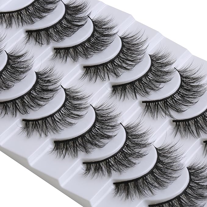 SUNWELL False Eyelashes 16mm Mink Lashes Faux Mink Lashes 8D Fluffy Strip Eye Lashes Wispy Soft Luxury Volume Fake Eyelashes 10 Pairs Pack-GlimoraGlow
