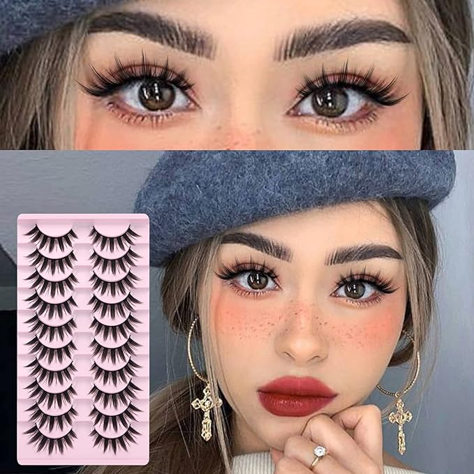 False Eyelashes 10 Pairs Manga Lashes Japanese Style Anime Thick Cosplay Lashes Natural Look 16MM Spiky 8D Wispy Faux Mink Lashes Full Strip Doll Lashes by FANXITON-GlimoraGlow