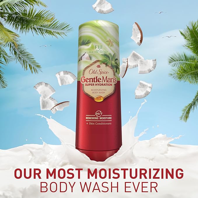 Old Spice Body Wash GentleMan’s Super Hydration for Men, 24/7 Renewing Moisture, Gentle on Skin with Skin Conditioners, Fiji with Palm Tree + Coconut Scent, 20 oz-GlimoraGlow