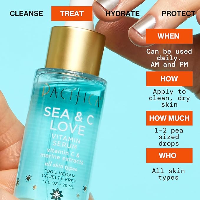 Pacifica Beauty Sea and C Love Vitamin C Serum, Skincare, Hyaluronic Acid, Green Tea, Marine Extracts, Blue Light Protection, Brightening, Lightweight, Face Care, Skin Care Serum, 1 fl oz (1 Count)-GlimoraGlow
