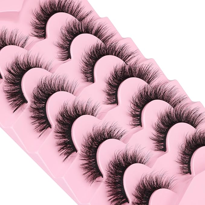 Kiromiro Lashes False Eyelashes Cat Eye Faux Mink Lashes Wispy Strip Lash 6D Volume Fake Lash Natural Look Eyelashes Pack 7 Pairs-GlimoraGlow