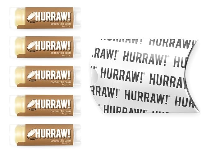 Hurraw! Coconut Lip Balm, 5 Pack: Organic, Certified Vegan, Cruelty and Gluten Free. Non-GMO, 100% Natural Ingredients. Bee, Shea, Soy and Palm Free. Made in USA-GlimoraGlow
