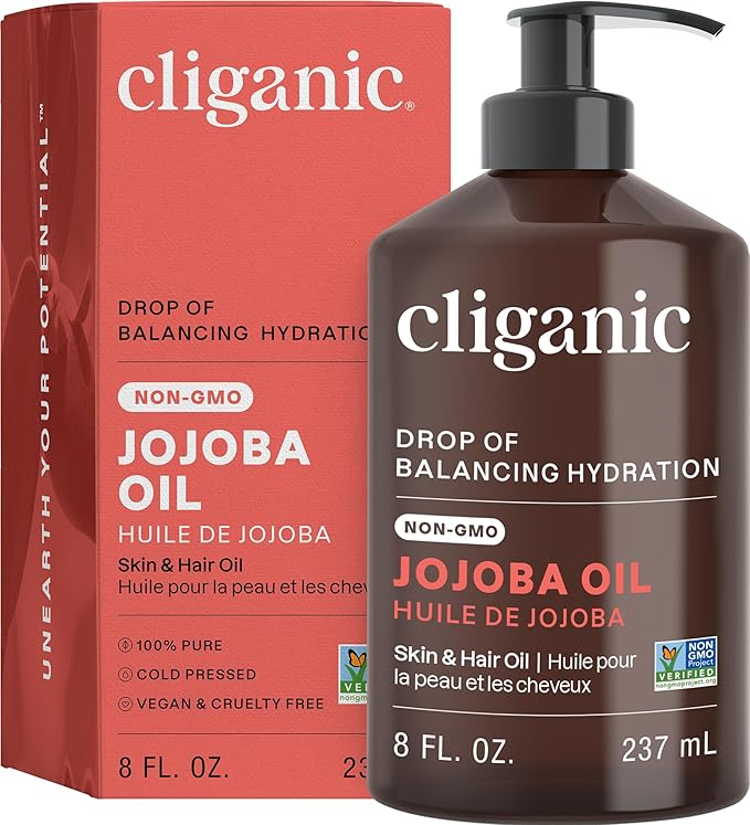 Cliganic Non-GMO Jojoba Oil for Skin, Hair & Face (8oz) | 100% Pure, Natural Cold Pressed Unrefined Hexane Free (Packaging May Vary)-GlimoraGlow