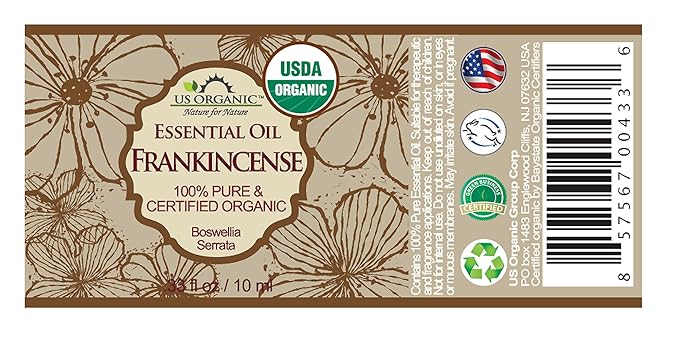 US Organic 100% Pure Frankincense Essential Oil, USDA Certified Organic, Steam Distilled, Boswellia serrata, Sourced from India, Topically or in Diffuser, Perfect for Aging Skin, All skin type (10 ml)-GlimoraGlow
