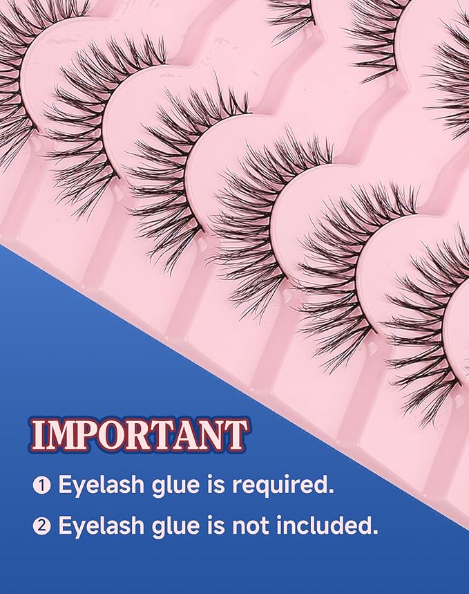 Wispy Lashes Natural Look Flared Strip False Eyelashes Round Eye Lash Soft False Mink Eyelash Fluffy Pack 7 Pairs 15MM D80-GlimoraGlow