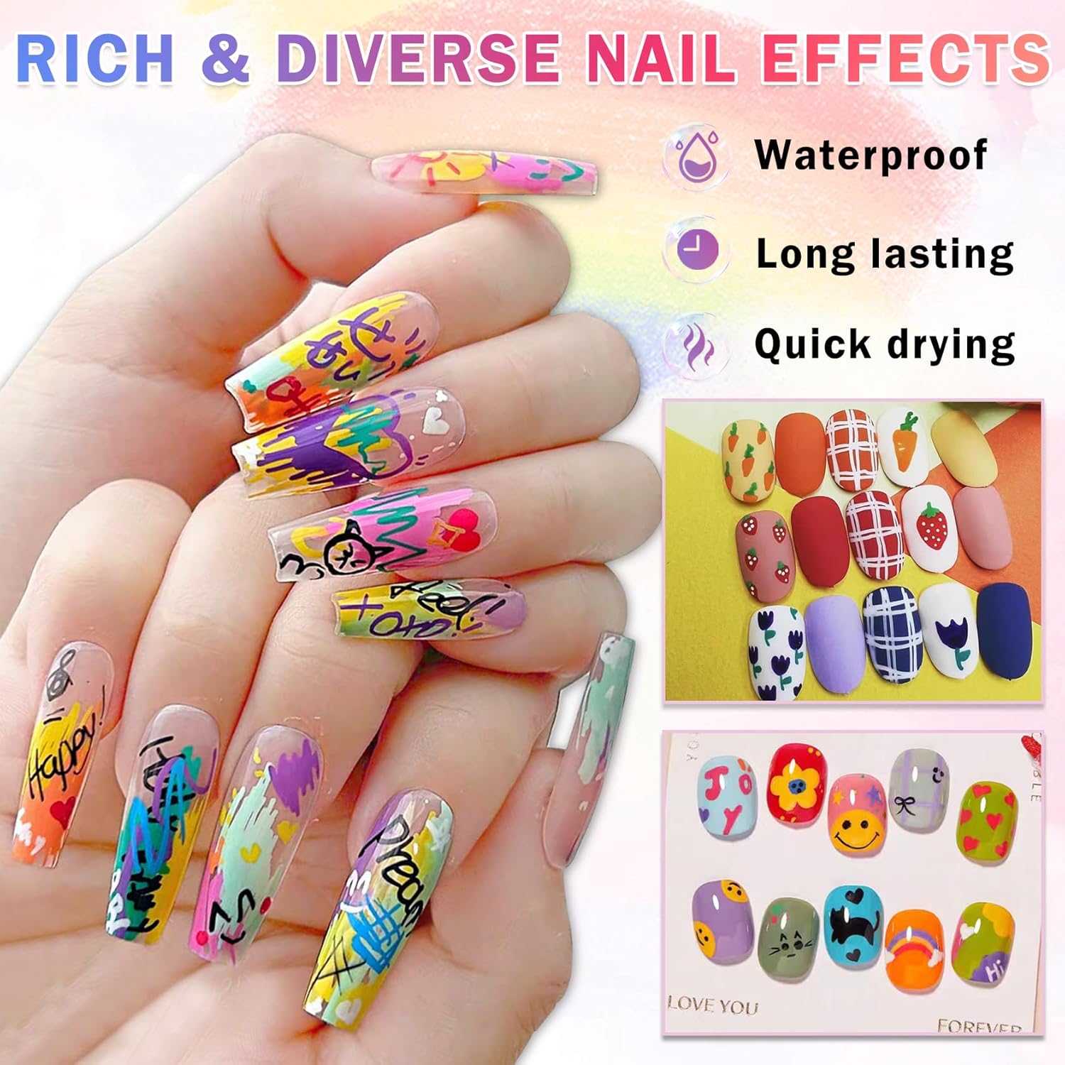 24 Colors Nail Art Pens Set Nail Polish Pens Nail Art Drawing Graffiti Marker Pen Quick Dry Waterproof Nail Art Painting Pens Kit for Home DIY Nail Art Design-GlimoraGlow