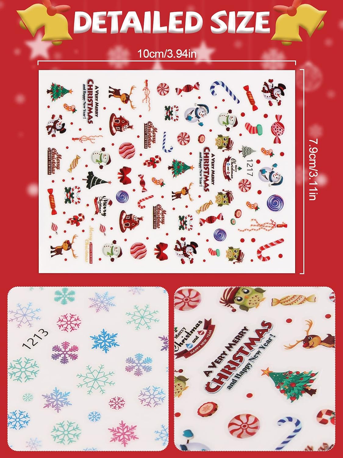 1000+ Patterns Christmas Nail Art Stickers Snowflake 3D Self-Adhesive Nail Decals, Kalolary Snowflake Santa Claus Snowman Christmas Stick Elk for Christams Nail Decorations for Women Kids-GlimoraGlow