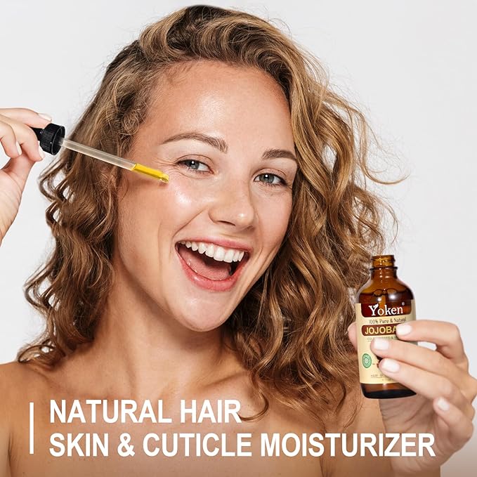 Yoken Jojoba Oil 4 fl oz EWG Verified 100% Pure Jojoba Oil Cold Pressed for Skin, Hair, Nails, Cuticles - Unrefined & Hexane Free, Natural Moisturizer Carrier oils Facial Serum for Gua Sha-GlimoraGlow