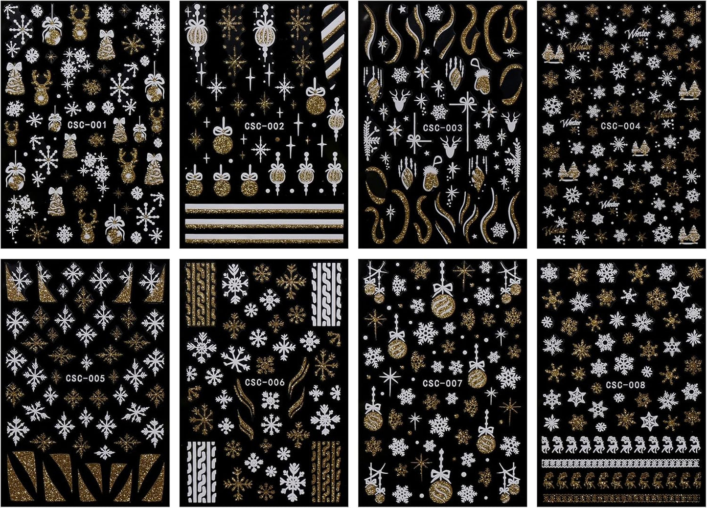 JMEOWIO 8 Sheets Christmas Glitter Nail Art Stickers Decals Self-Adhesive Snowflake Winter Holiday Cute Nail Supplies Nail Art Design Decoration Accessories-GlimoraGlow